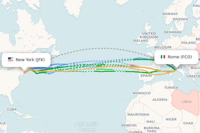 Rome Rio Flight Path Actual flight paths from Rome to New York - flightpaths.com