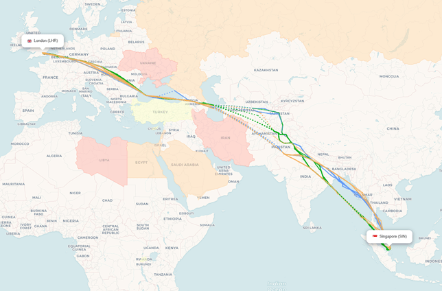Actual Flight Paths From London To Singapore Flightpaths